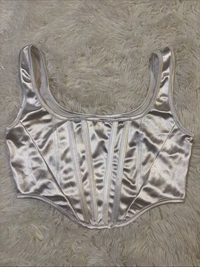 White Satin Corset-Style Crop Top in Shimmering Ivory